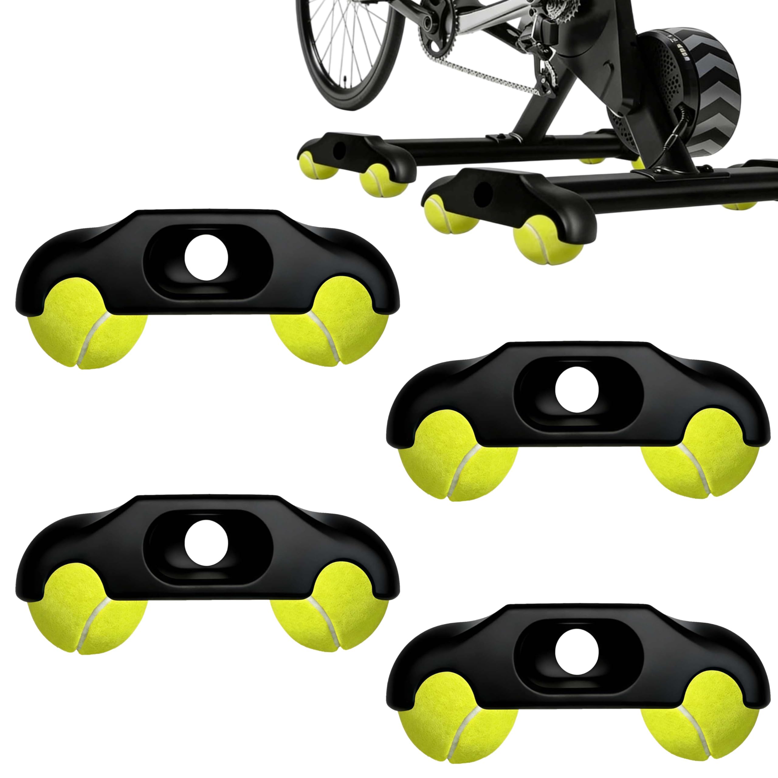 4 Stück Rocker Plate Füße mit 8 Tennisbällen, Snap Rocker Feet Adapter, Geräuschdämpfende Wippplatten Zubehör kompatibel mit Wahoo Kickr Core 2 Indoor Fahrradtrainer
