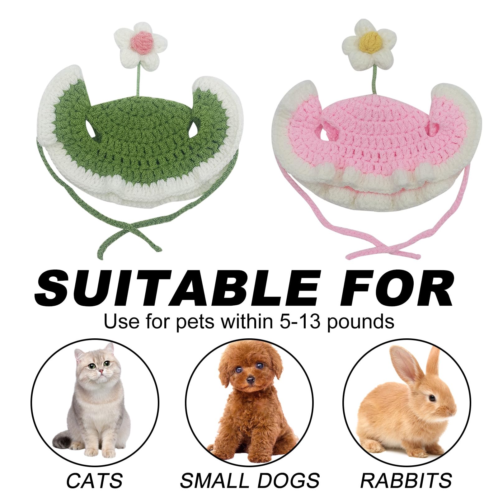 KASESSS 2 Pieces Small Dog Hat, Cat Hat Knit, Hats for Dogs Funny HAts for Cats Cute Style Cat hats Flower Shape - Image 3