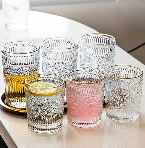 Miniatura 5 de Juego de 4, vasos de agua románticos, vasos de 9.5 onzas de alta calidad, juego de cristalería vintage para jugo, bebidas, cerveza, cóctel