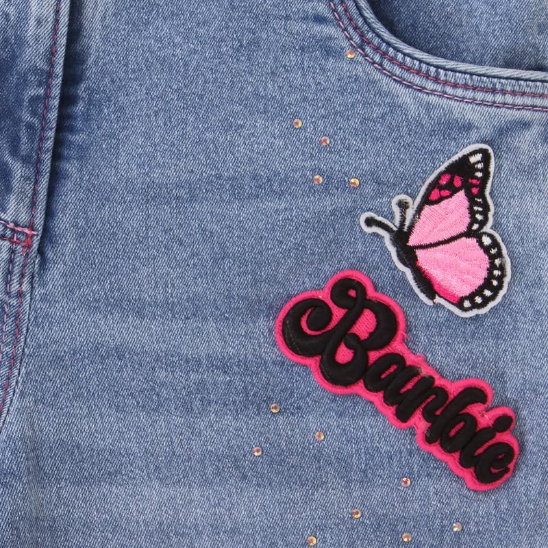 Image of Cutecumber Girls Cotton Rich Denim Wide-Leg Jeans - Side Panel Printed with Floral Ribbon Accessory, Stylish Casual Outfit for Baby Girls & Kids (Age 1-15 Years)