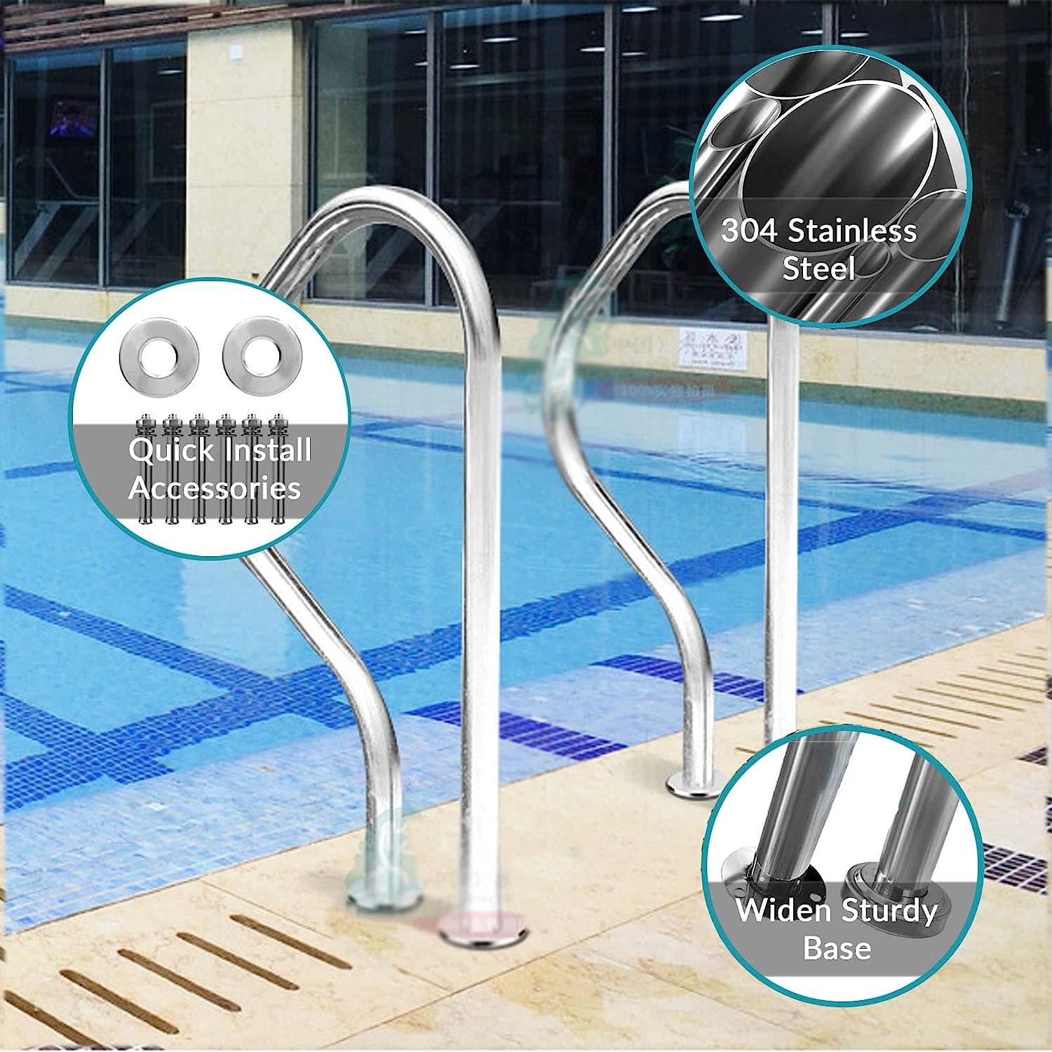 Barandilla de piscina, pasamanos, asideros, barandilla para piscina, barandilla para piscina, brida de barandilla para piscina, base de montaje rápido, barandillas montadas en cubierta, barandillas de