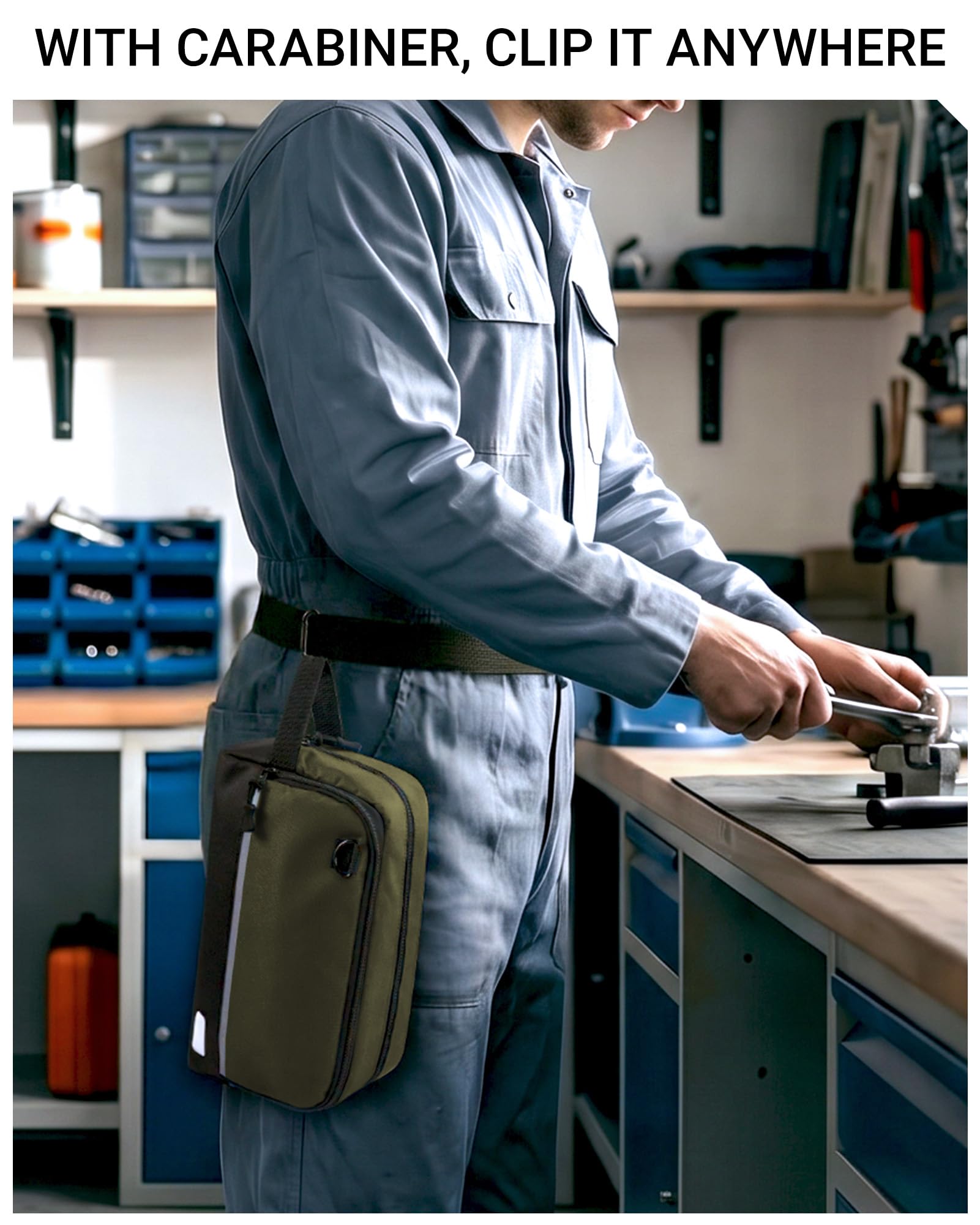 Lot de 2 sacs à outils – Organisateur multi-poches compact avec sangle réglable et mousqueton. Parfait pour ranger votre sac à outils. Zone d'étiquette incluse