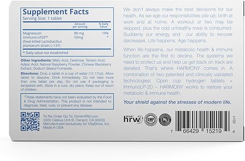 Miniatura 2 de DRINK HRW Harmony Advanced - Tableta de agua de hidrógeno molecular - ImmunoLP20 Magnesio - Impulso de energía, función ejecutiva, resistencia al