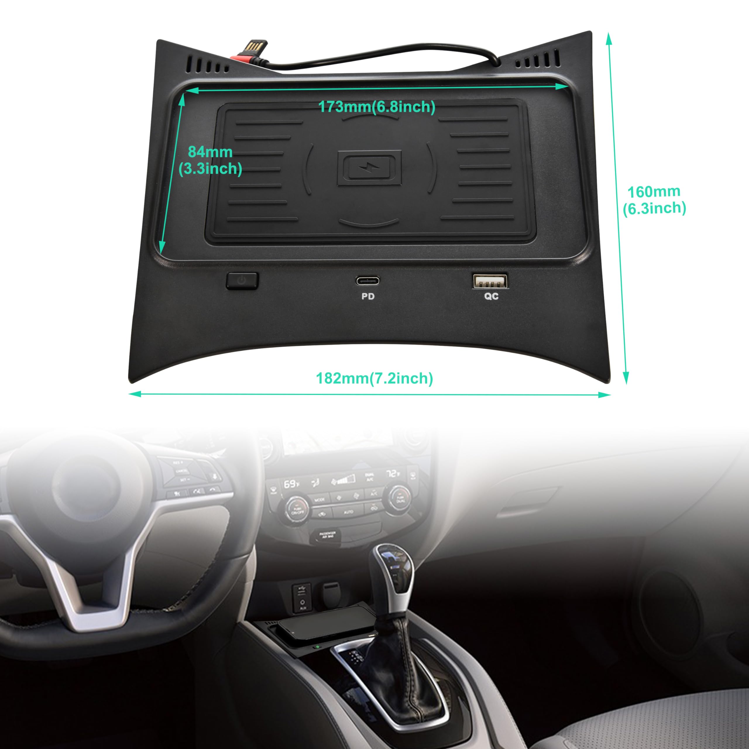 Cargador inalámbrico de coche para consola central de carga para Nissan Rogue 2014-2020 / Nissan Rogue Sport 2017-2020, accesorios deportivos