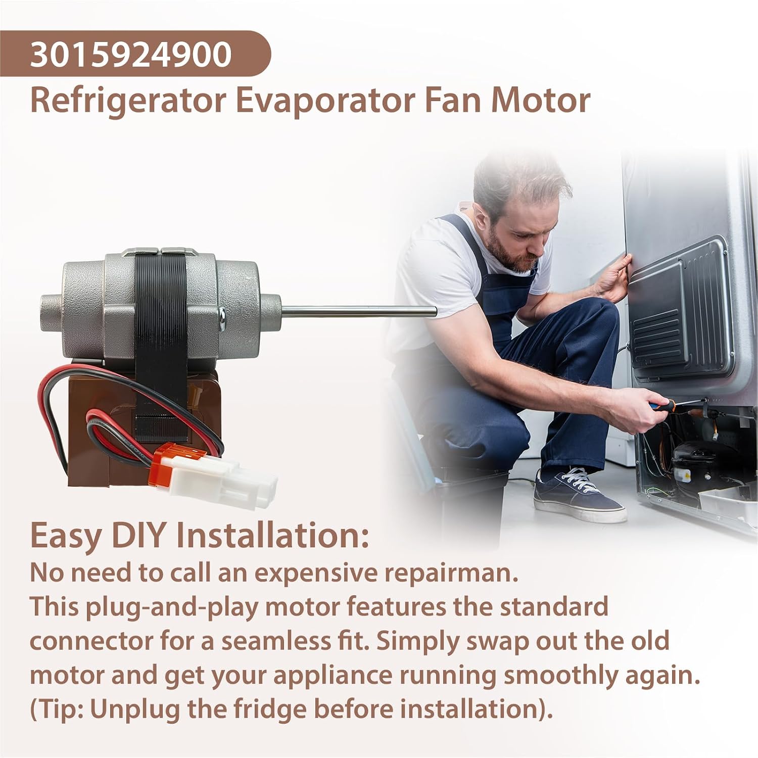 3015924900 Refrigerator Evaporator Fan Motor Compatible with Kenmore Refrigerator 11173025020, 11173025120, 11173025710, 11173025711, 11173025712, 11173025713, Replace D4612AAA36