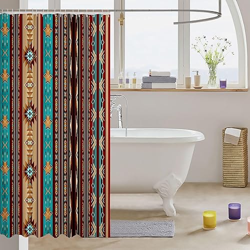 Miniatura 3 de Cortina de baño azteca de 72 pulgadas de ancho x 72 pulgadas de largo, cortina de ducha étnica tribal con flechas occidentales, juego de cortina