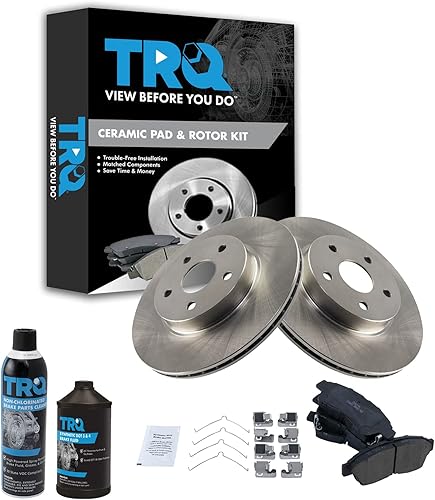 TRQ Kit de pastillas de freno de disco y rotor de cerámica delantera con productos químicos compatibles con Toyota Rav4 96-00