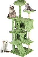 Vista 35 de FDW Torre de árbol para gatos de 54 pulgadas Ceniciento Centro de actividades de interior de varios niveles con postes rascadores de sisal