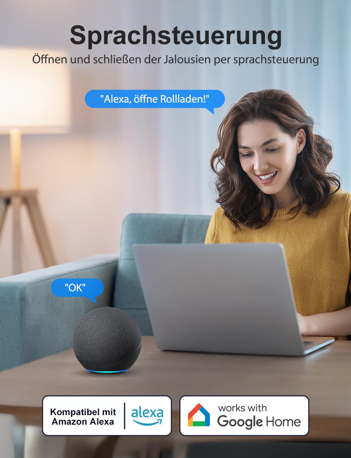 Maxcio WLAN Touch Rolladenschalter für Smart Home mit Sprachsteuerung | Kompatibel mit Alexa/Google Home, Abschaltbare LED-Beleuchtung für Schlafzimmer, Silber 4 Packs, 240V 10A, Nullleiter
