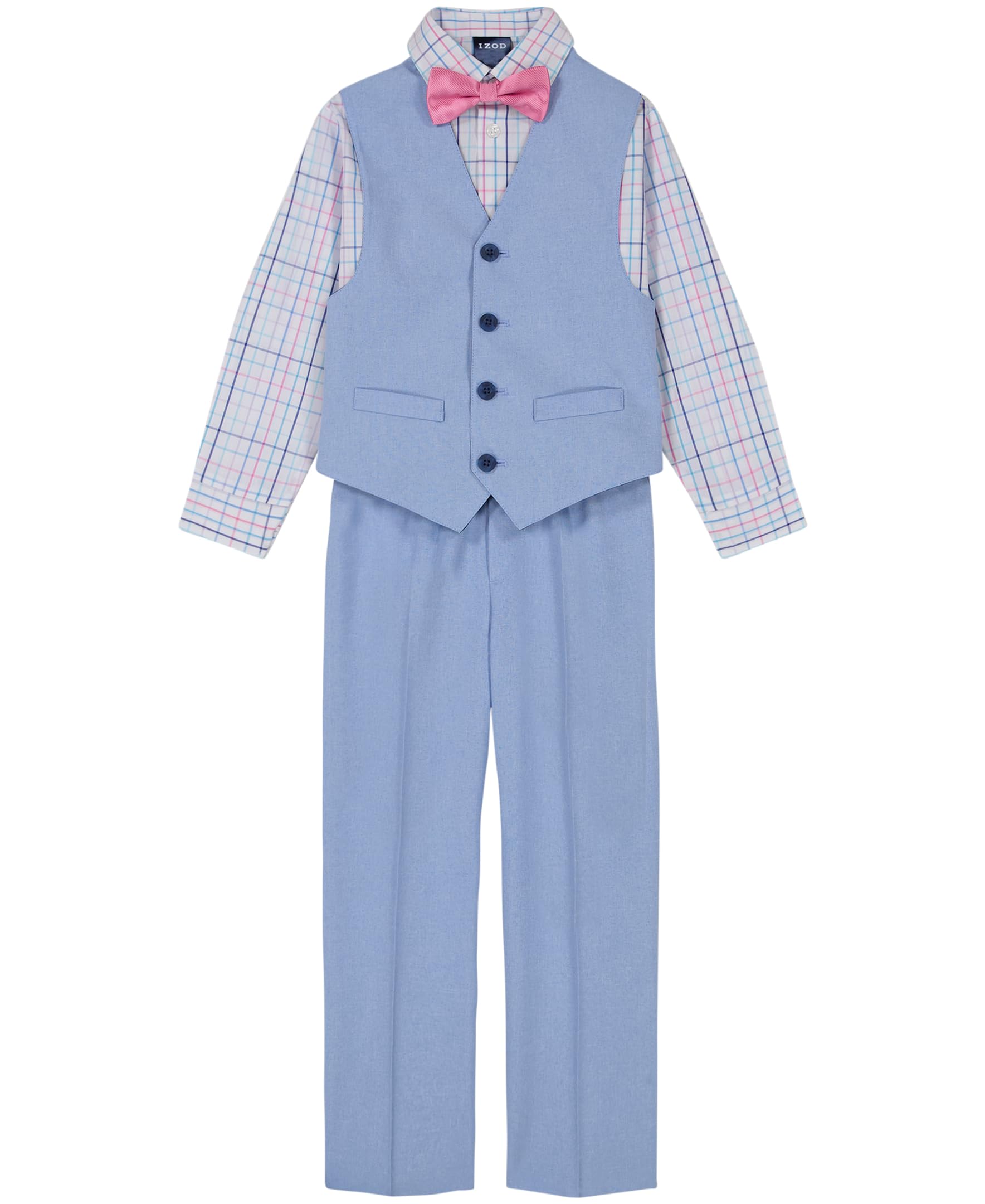 Izod Boys 4-Piece Formal Dress Up Suit Set, Vest, Pants, Collared Shirt, and Tie