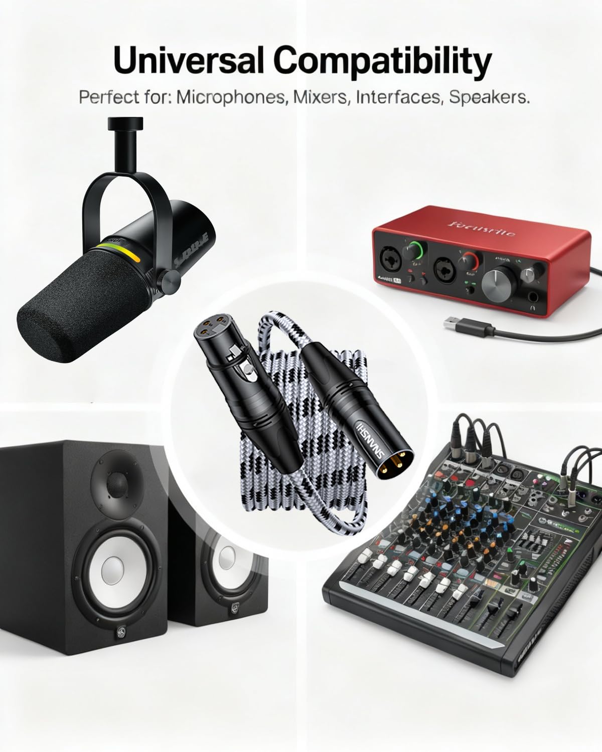 SNANSHI Paquete de 2 cables XLR de 50 pies, cable de micrófono XLR, trenzado de nailon, chapado en oro, cable de micrófono XLR equilibrado macho a hembra para grabación, altavoz, sistema PA, estudio