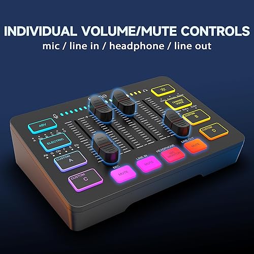 FIFINE Gaming Audio Mixer PC, Table de Mixage avec Carte Son pour Micro XLR, Mélangeur Audio Contrôleur pour Streaming Podcast Enregistrement, Contrôle Individuel, Contrôle de Volume, Bouton de Mute - 3