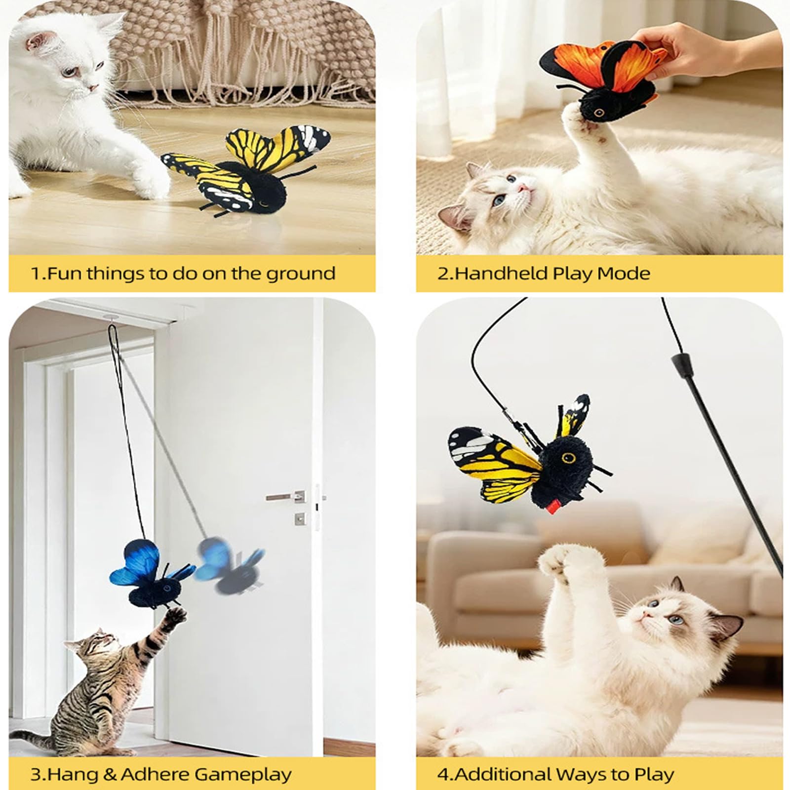 Intelligentes, auf den Flügeln Schlagendes Schmetterlingsspielzeug, Interaktives Katzenspielzeug mit Aufhängung Katzenminze, Spielzeug Katzen Selbstbeschäftigung, Automatische Flügelbewegung，3Pcs
