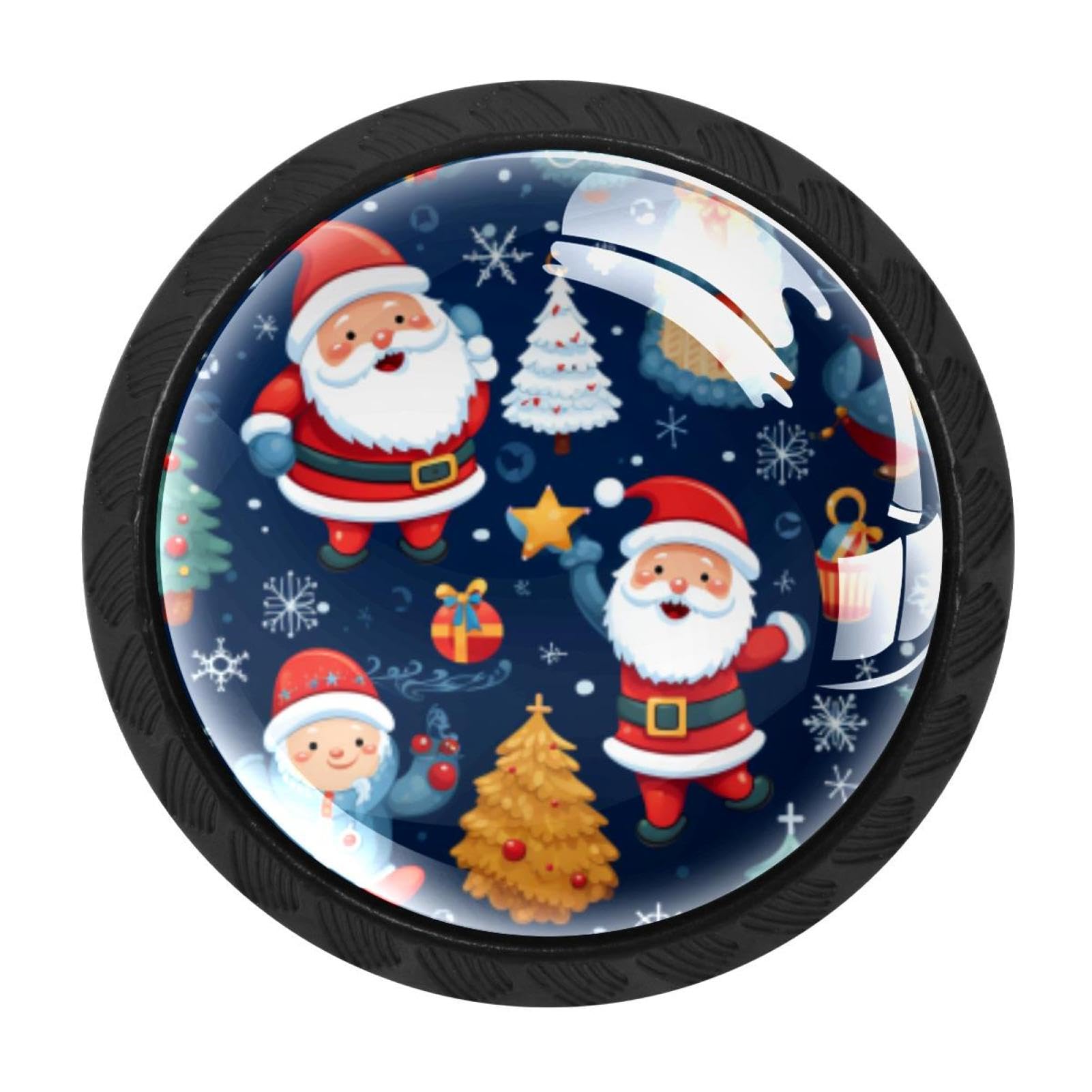 CHENZZZZ 4 Pieces Christmas Drawer Knobs, 35mm Black Kitchen Cabinet Knobs, Drawer Pulls and Knobs, Glass Cabinet Hardware Single Hole Knob for Cabinets and Drawers Round
