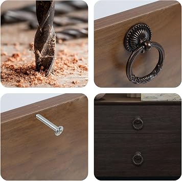 MY MIRONEY 2 Pack Vintage Cabinet Handles, Oil Rubbed Bronze | Ring Drawer Pulls, Zinc Alloy Hardware Knobs with Screws for Kitchen, Dresser, Cabinet