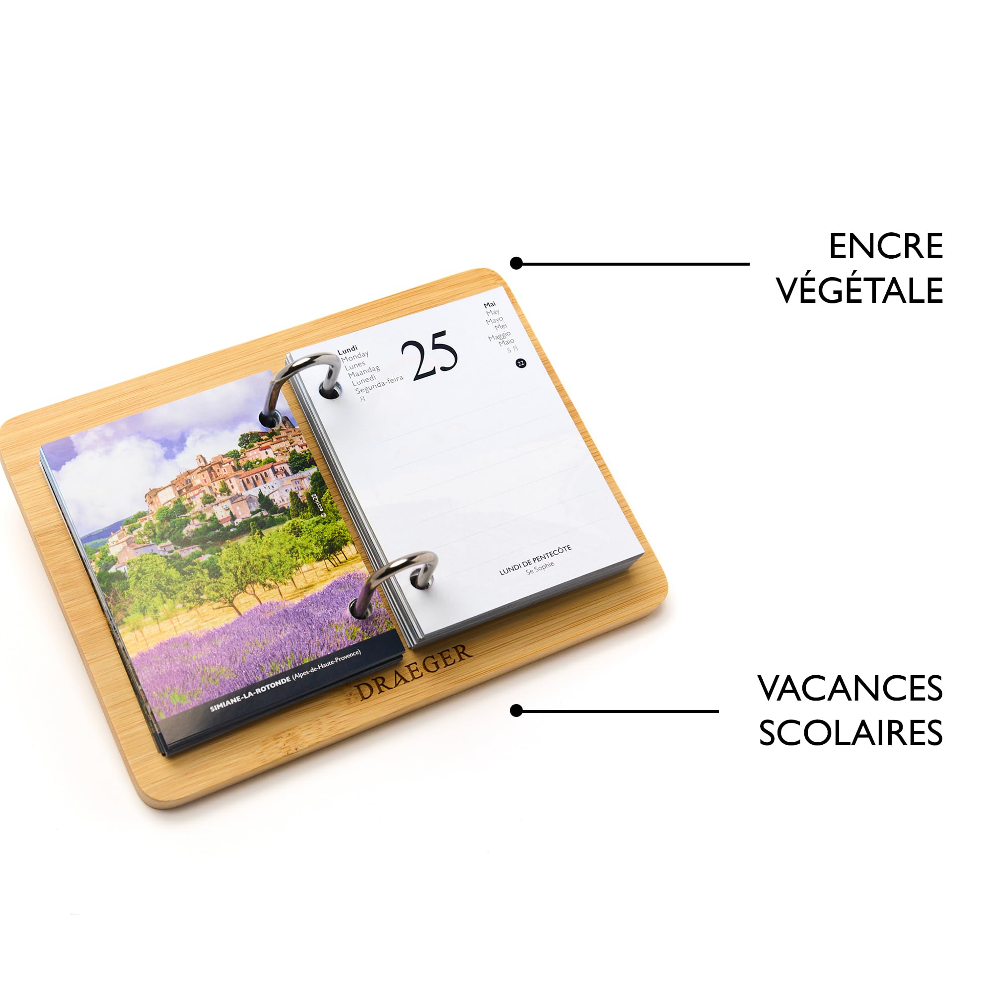 DRAEGER PARIS 1886 - Agenda sur Socle 20x15 cm 2026 - Thème France - 12 Mois - Vue Jour ou Semaine - Papier FSC de Qualité pour Écriture Confortable - Illustrations Détachables Élégantes