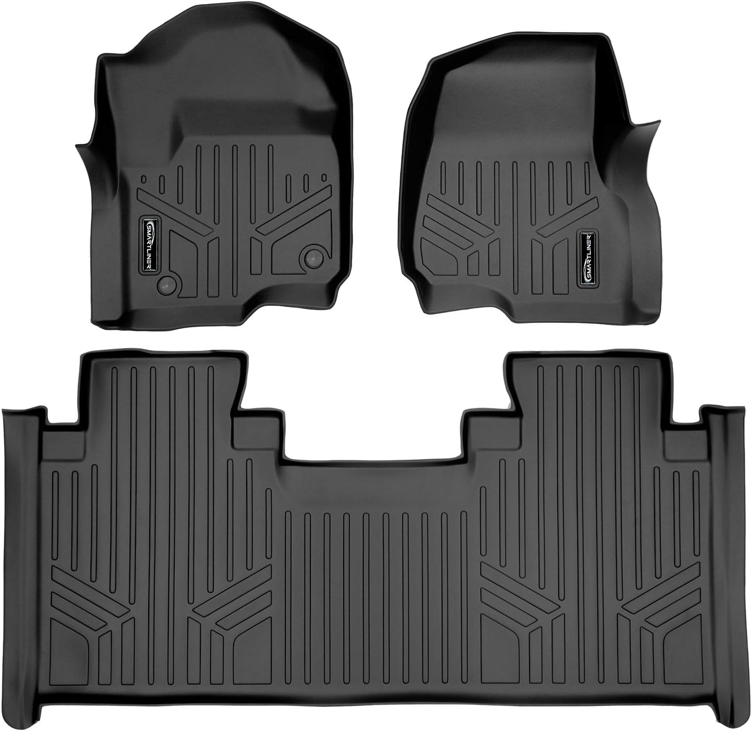 MAXLINER Floor Mats 2 Row Liner Set Black for 2017-2021 Ford F-250/F-350 Super Duty SuperCab with 1st Row Bench Seat