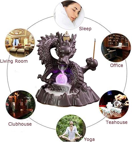 Miniatura 8 de Quema de incienso de reflujo de dragón, soporte de incienso de reflujo con 20 conos de incienso de reflujo, decoración del hogar, soporte para