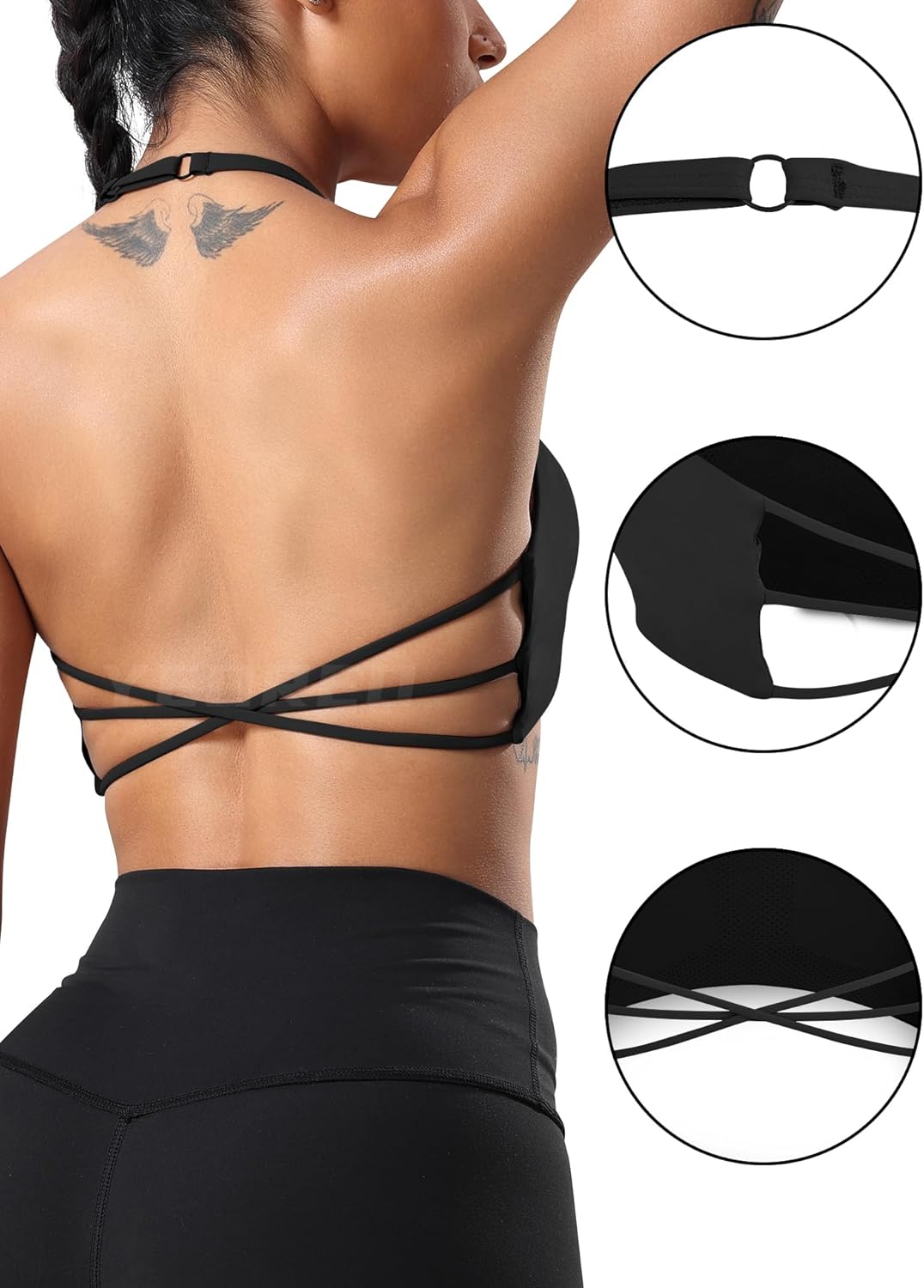 YEOREO Women's Sports Bra Halter Workout Sports Bra Strappy Criss Cross Back Bra Removable Padded Yoga Crop Top - Image 4