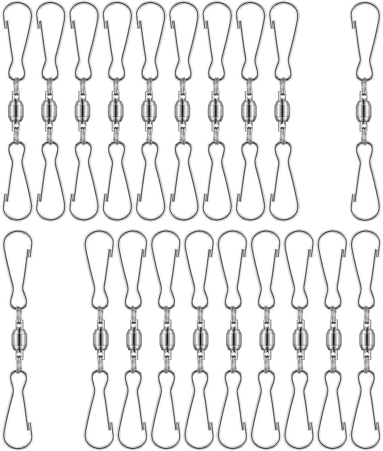 TecUnite 20 Pack Windsocks Spinners Hooks Wind Chimes Hanger Stainless Steel for Flag Pole Rings 2.76 Inch 360 Degree Wind Sock Spiral Tails Twisters Party Supply for Yard, Garden, Home, Office