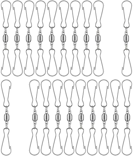 Paquete de 20 ganchos giratorios dobles de acero inoxidable para anillos de asta de bandera de 2.76 pulgadas, calcetines de viento de 360 grados,
