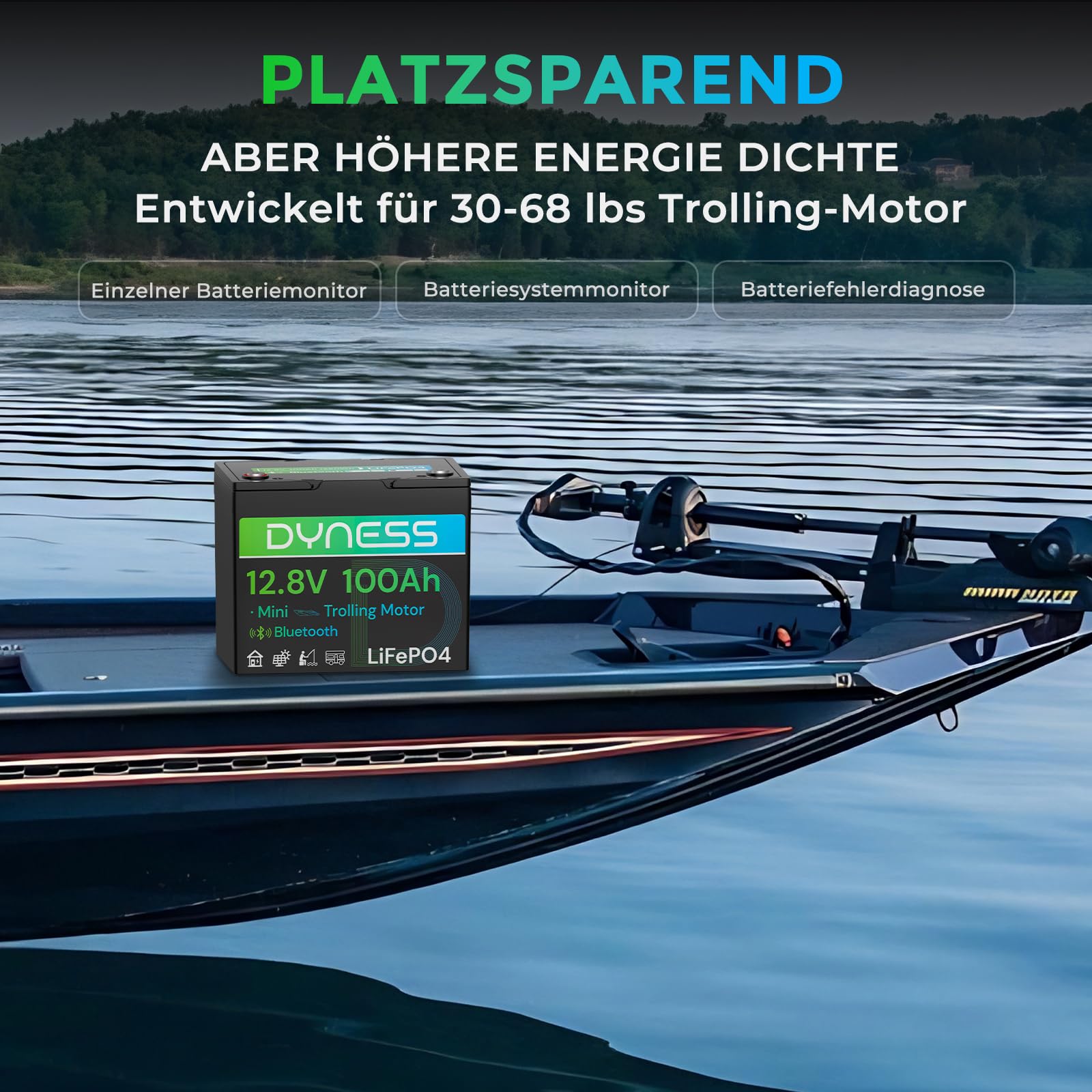 Dyness LiFePO4 12V 100Ah Lithium Batterie Bluetooth Mini mit 100A BMS, Max.15000 Zyklen, 12V Deep Cycle Lithium Eisenphosphat Batterie für Wohnwagen, Solar Home Systeme, Boote