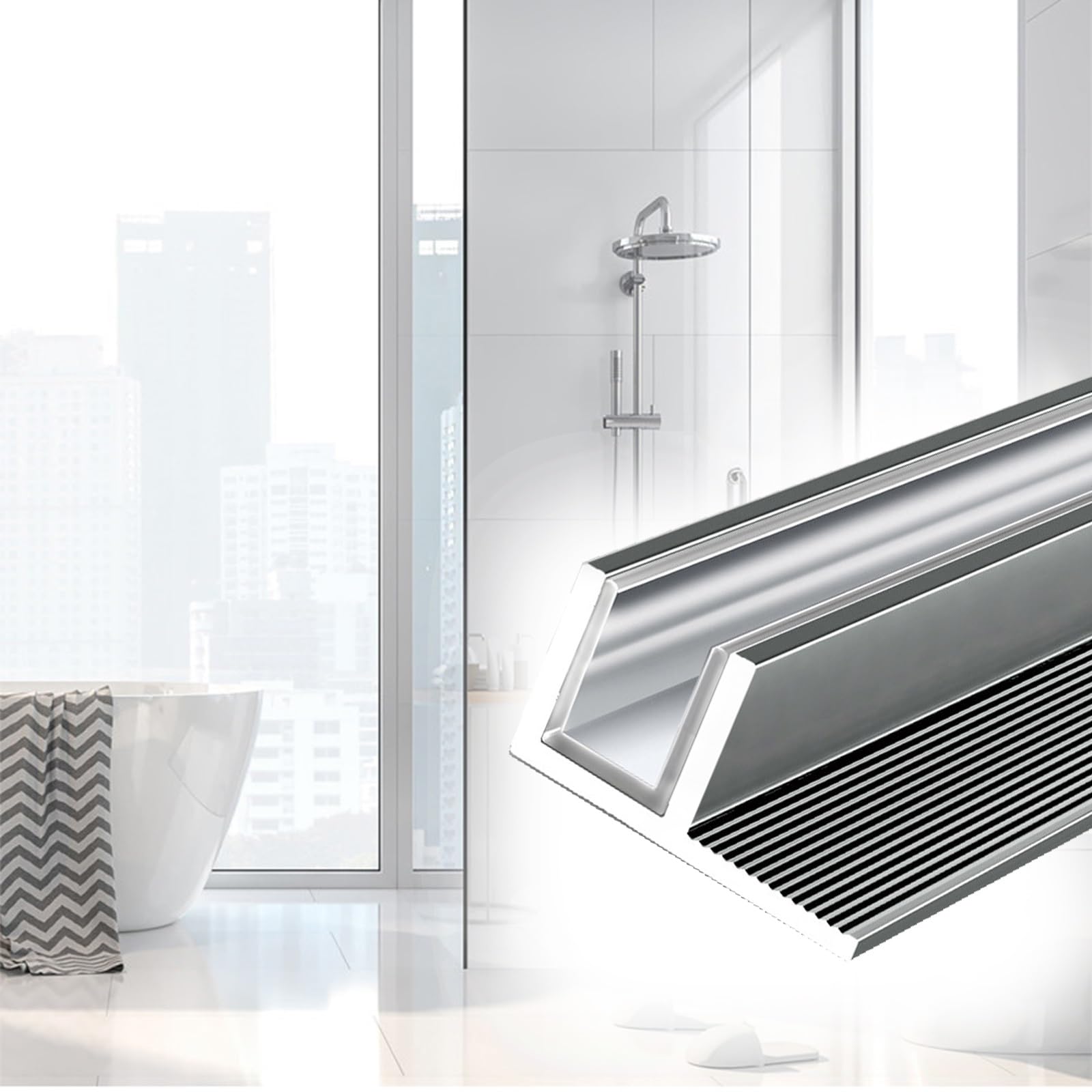 Aluminum Profile Shower Door Slot with Built-in Buffer Pad, Glass Fixing Channel 10mm/12mm for Bathroom/Hotel/Restaurant, F Type Glass Channel(Silver-10mm,L-190cm/74.8in)