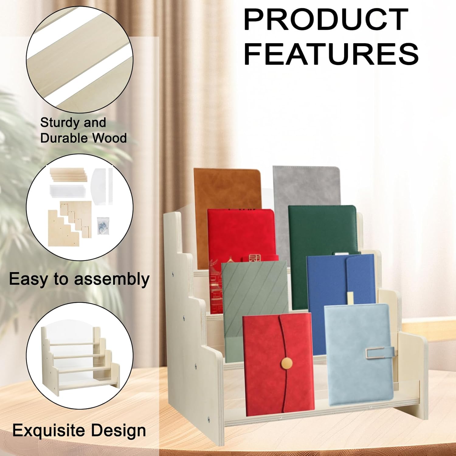Wooden Greeting Card Display Stand 4 Tiers- Acrylic Supplier Sticker Display Stand Counter Retail Stand for Storage Cards, Postcards, Photos, Brochures, Stickers