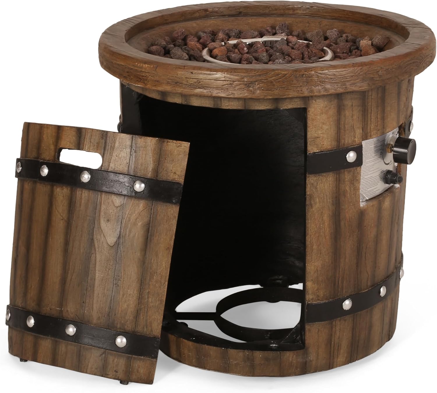 Outdoor Propane Fire Pit Table, 25 Inch Round MGO Concrete Fire Pit with Lava Rocks, Smokless Fire Table for Outside Patio, Garden, Backyard, 40,000 BTU, Tank Inside, Dark Brown