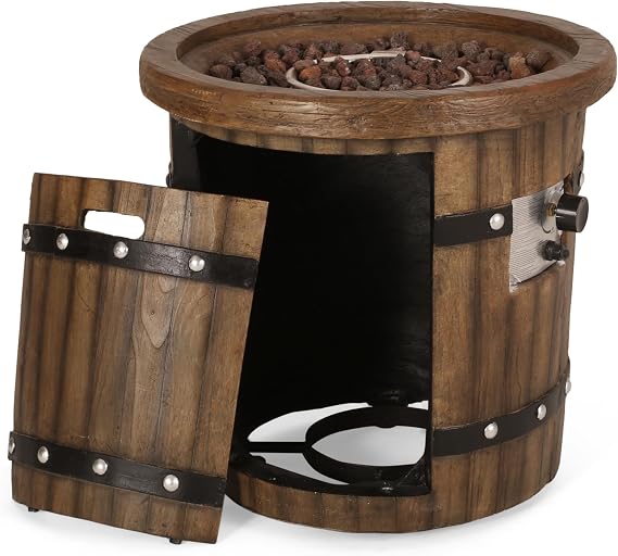 Outdoor Propane Fire Pit Table, 25 Inch Round MGO Concrete Fire Pit with Lava Rocks, Smokless Fire Table for Outside Patio, Garden, Backyard, 40,000 BTU, Tank Inside, Dark Brown