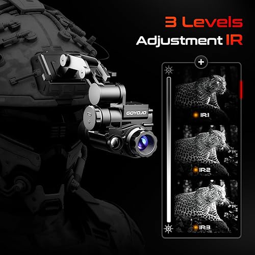 Miniatura 4 de GOYOJO Gafas de visión nocturna monocular montadas en casco, NVG HD 1080P con zoom 3X e infrarrojo ajustable, IP66 impermeable para caza