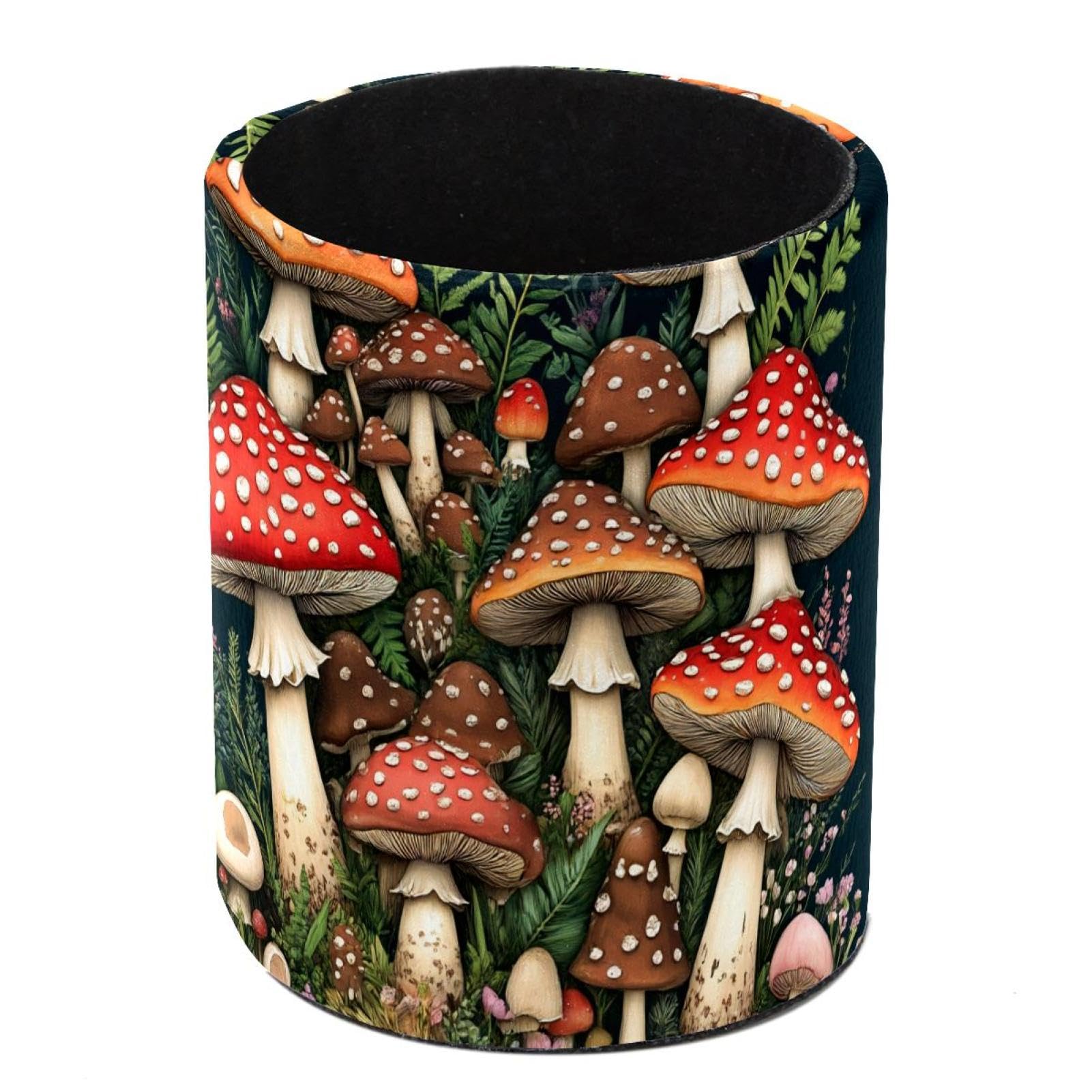 HEOEH Mushroom Pen Holder for Desk, PU Leather Pencil Holder Pen Cup Marker Holder Makeup Brush Holders, Desk Accessories & Workspace Organizers for Home, Office