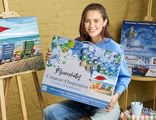 Vista 506 de Figured'Art - Juego de pintura por números, lienzo enrollado sin marco, para manualidades, para adultos, 16 x 20 pulgadas, jarrón de peonías