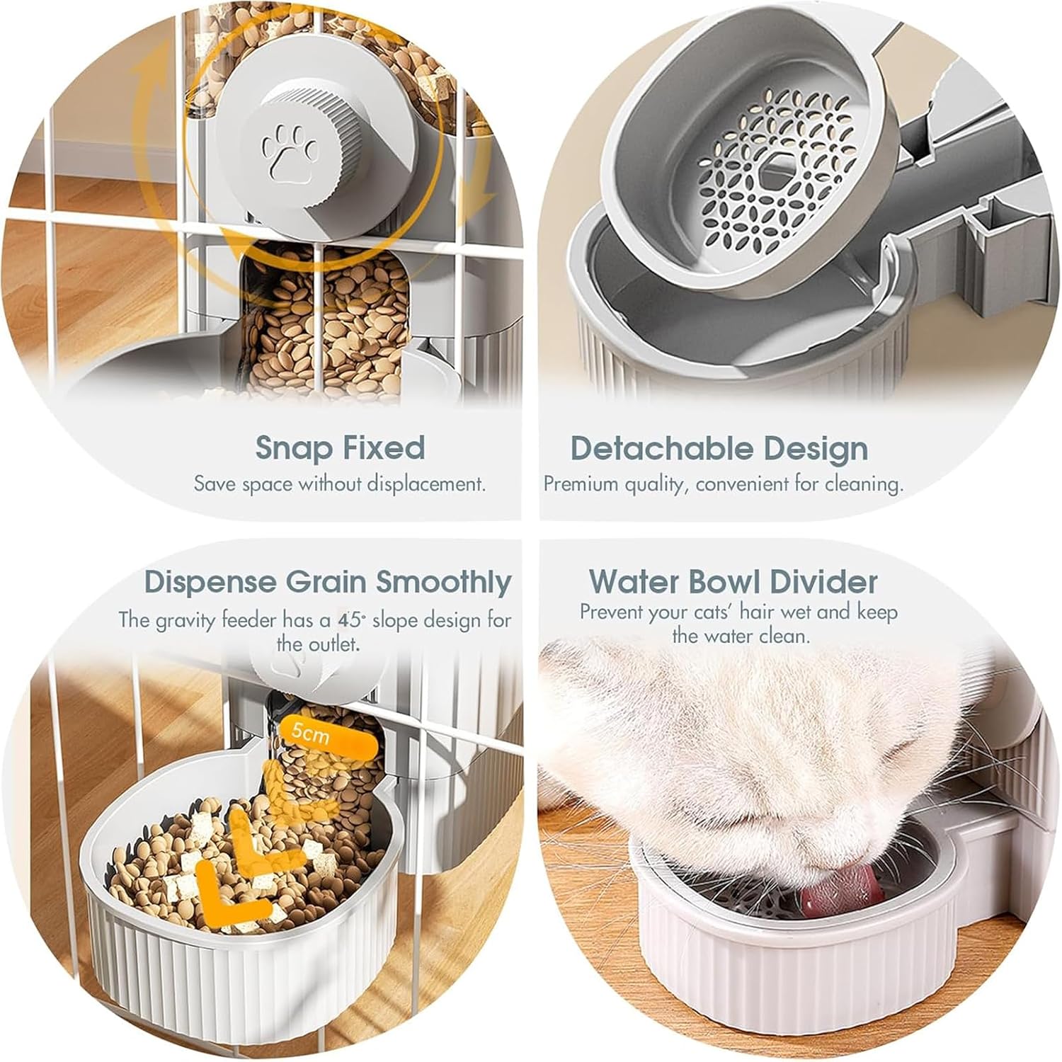 Hanging Cage Auto Small Pet Feeder Waterer Set for Puppy Cats, Grey | 1.2L Self-Feeding Feeder, 0.52L Waterer Set, Non-Spill Auto Gravity Kennel Feeding Station For Puppy Cats Rabbit Ferret