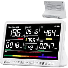 bonoch 16 in 1 Air Quality Monitor Indoor 7" Display 9 AQI+7 Alerts, CO2 Monitor Air Quality Tester for CO2, TVOC, PM2.5 PM1.0 PM10, HCHO Temperature Humidity AQI & Time Air Quality Meter for Home