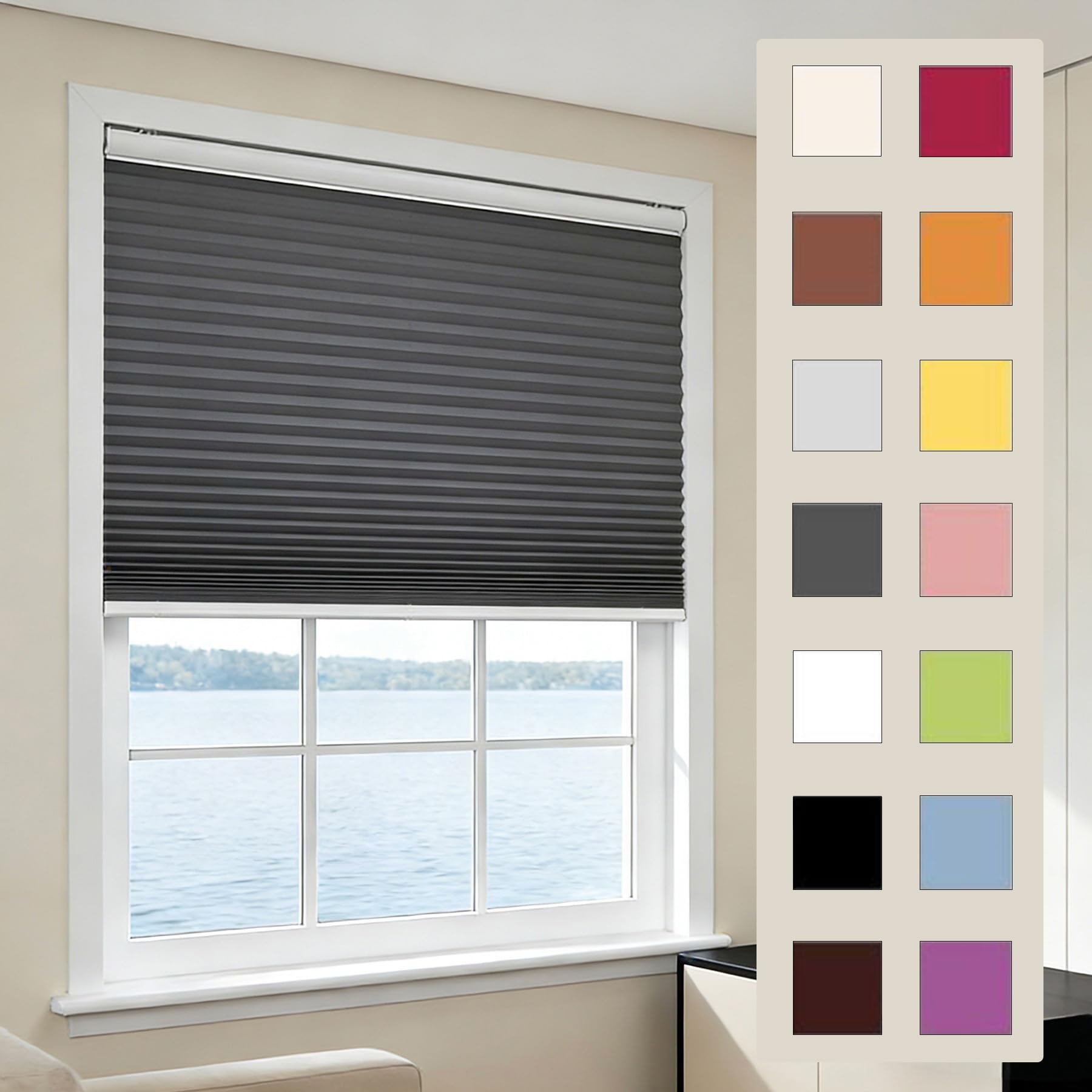 Wuxxiang Grey Pleated Blind 57 X 130 Cm Blackout, Easy To Fit, Self Adhesive, No Drill, With Clips, Thermal, Privacy Protection Temporary Window Blinds For Windows, Doors, Terraces,