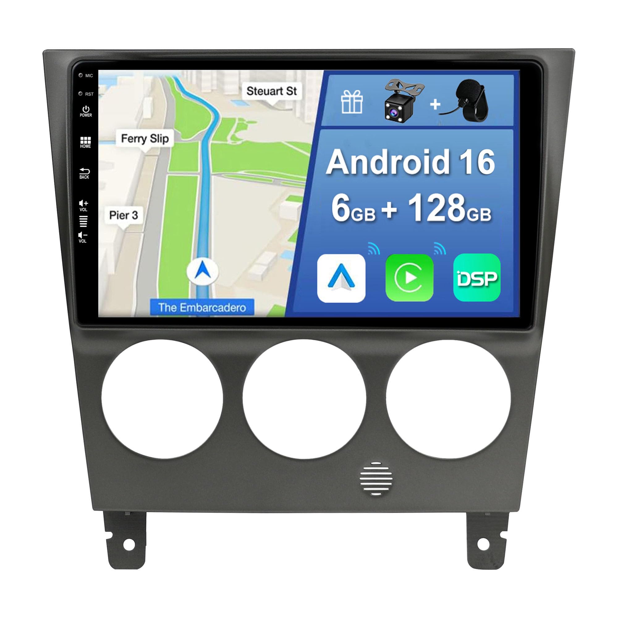[6GB+128GB] Android 16 2 Din Autoradio pour Subaru Impreza GD GG (2002-2007)-[Intégré CarPlay/Android Auto/DSP/GPS]-IPS 2.5D 9 Pouce Écran tactile-CAM+MIC-DAB/Bluetooth 5.0/MirrorLink/AHD Camera