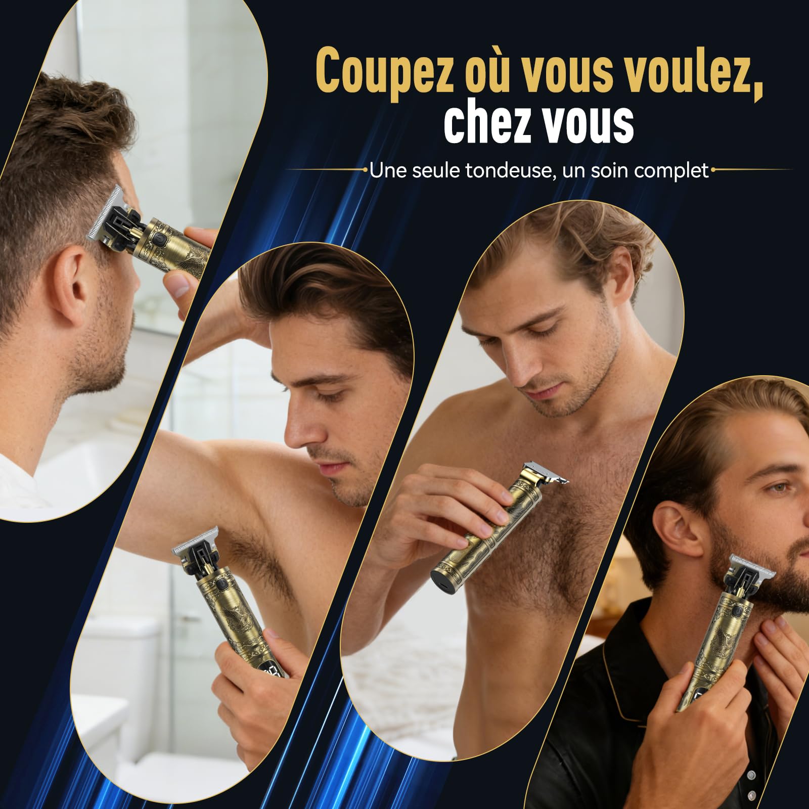 Tondeuse Cheveux Hommes, Tondeuse Barbe Homme Professionnel Tondeuse Cheveux et Barbe Homme Rasoir Electriques Hommes Sans Fil avec Ecran LED Intelligent Rechargeable USB C Cadeau Homme