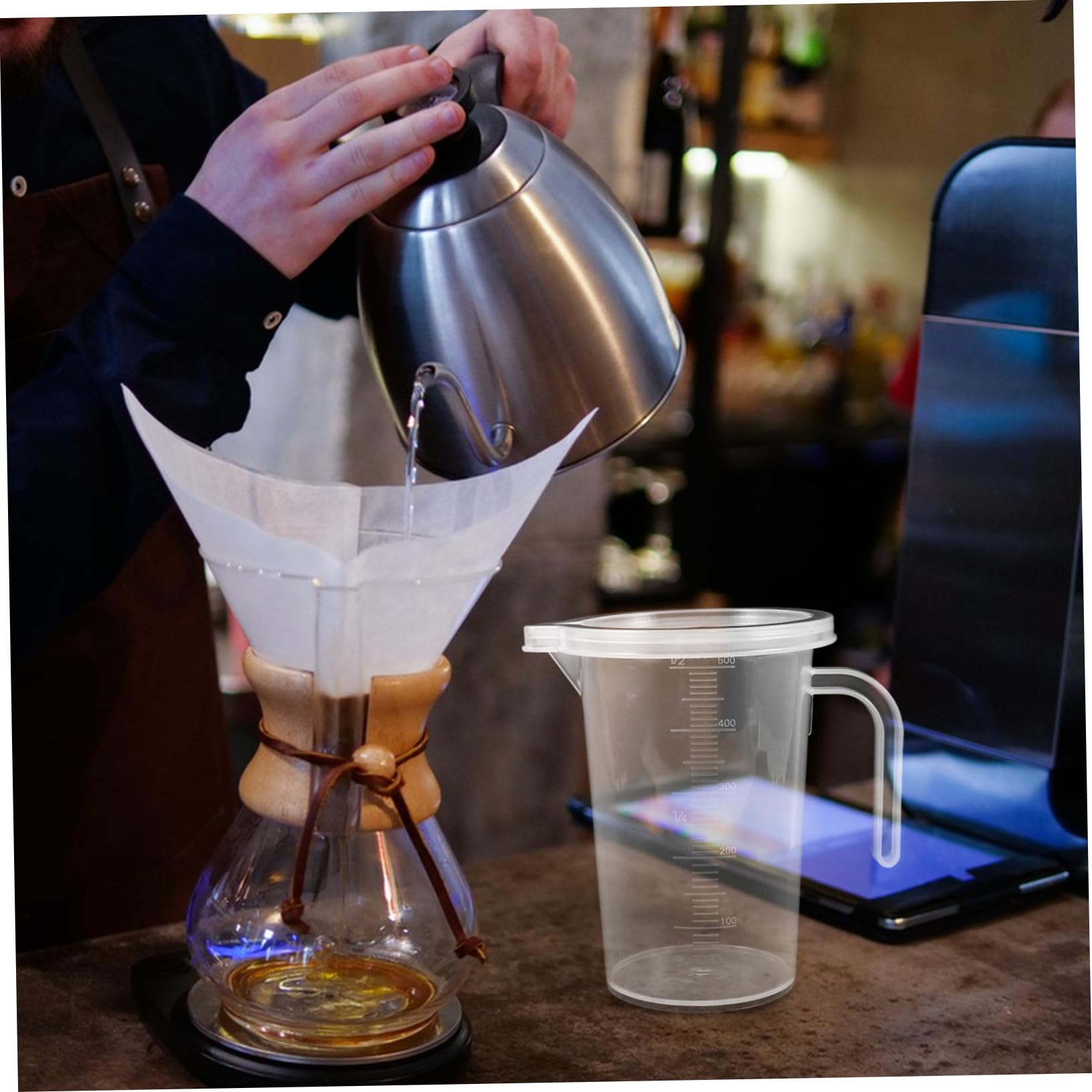 6 Piezas Vasos Medidores Transparentes con Tapa y Asa Jarras Plásticas Graduadas para Cocina y Repostería Tazas de Medición Fáciles de Leer para Uso Doméstico y Comercial