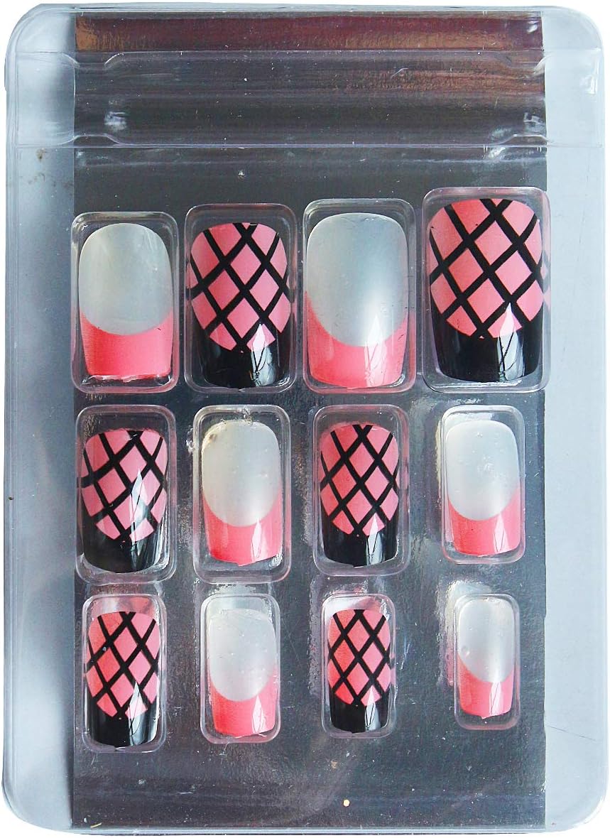 AyA Fashion Women's Self adhesive/Pre - Glued Professional Quality Pre Designed False Artificial French Nails studded with stones (Red, Set of 12 pcs)
