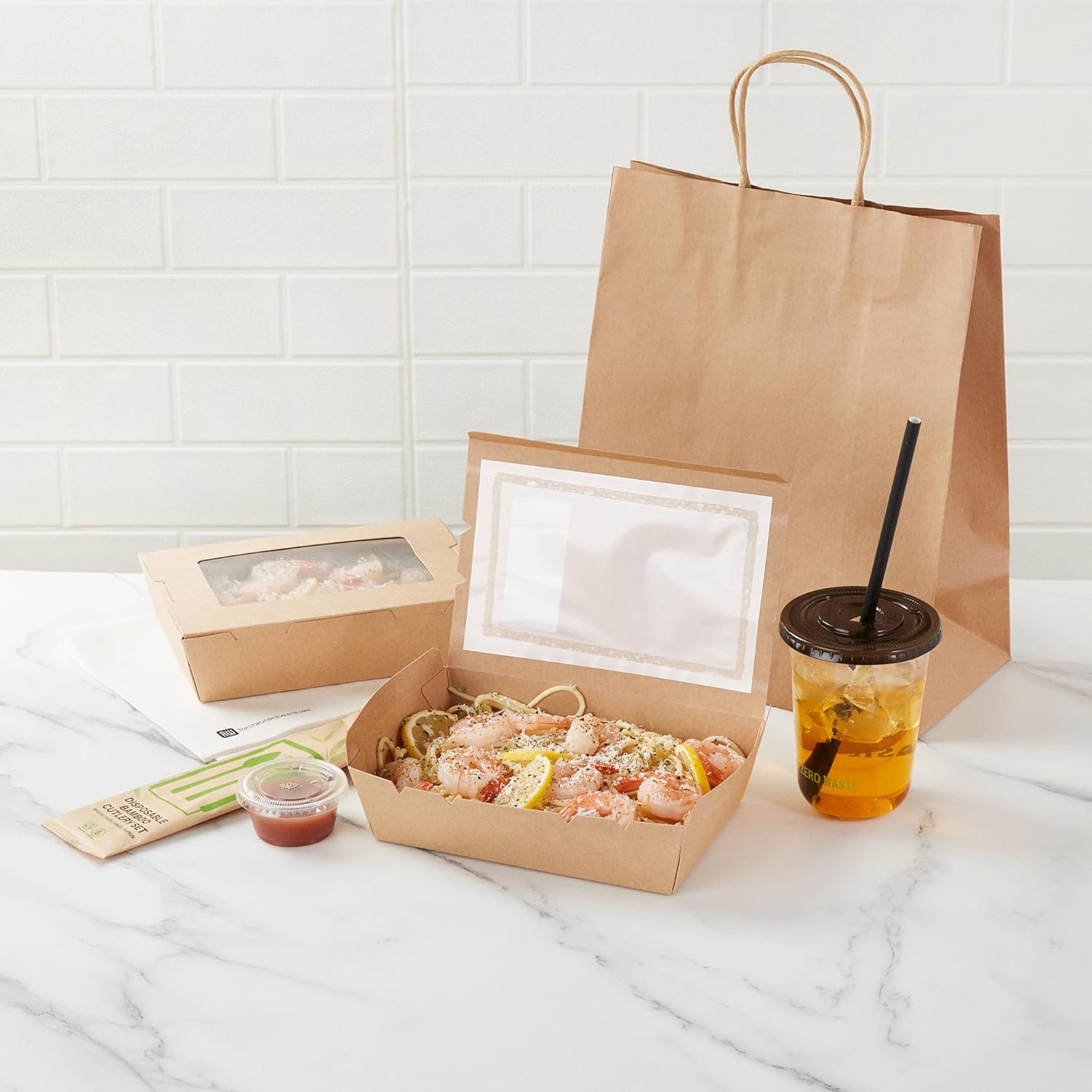 Restaurantware-Cafe Vision 42 Ounce To Go Boxes, 200 Take Out Food Containers With Window - Hinge Lock, No Grease, Kraft Paper Lunch Boxes, Disposable, For Lunch Or Desserts