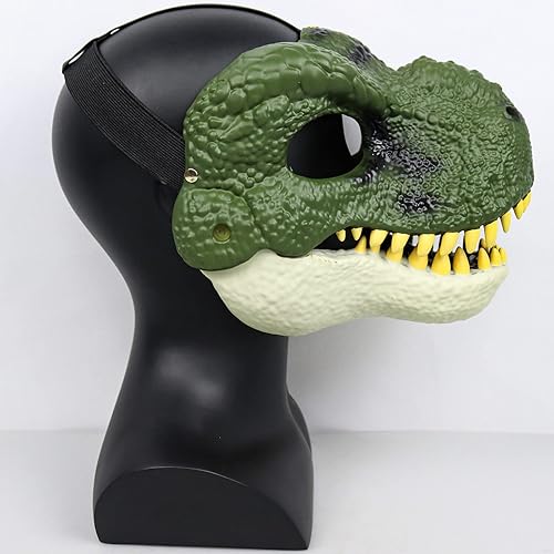 Miniatura 6 de Máscara de dinosaurio con mandíbula móvil para niños, boca abierta, látex de terror, diadema de dinosaurio para Halloween, fiesta de cosplay,