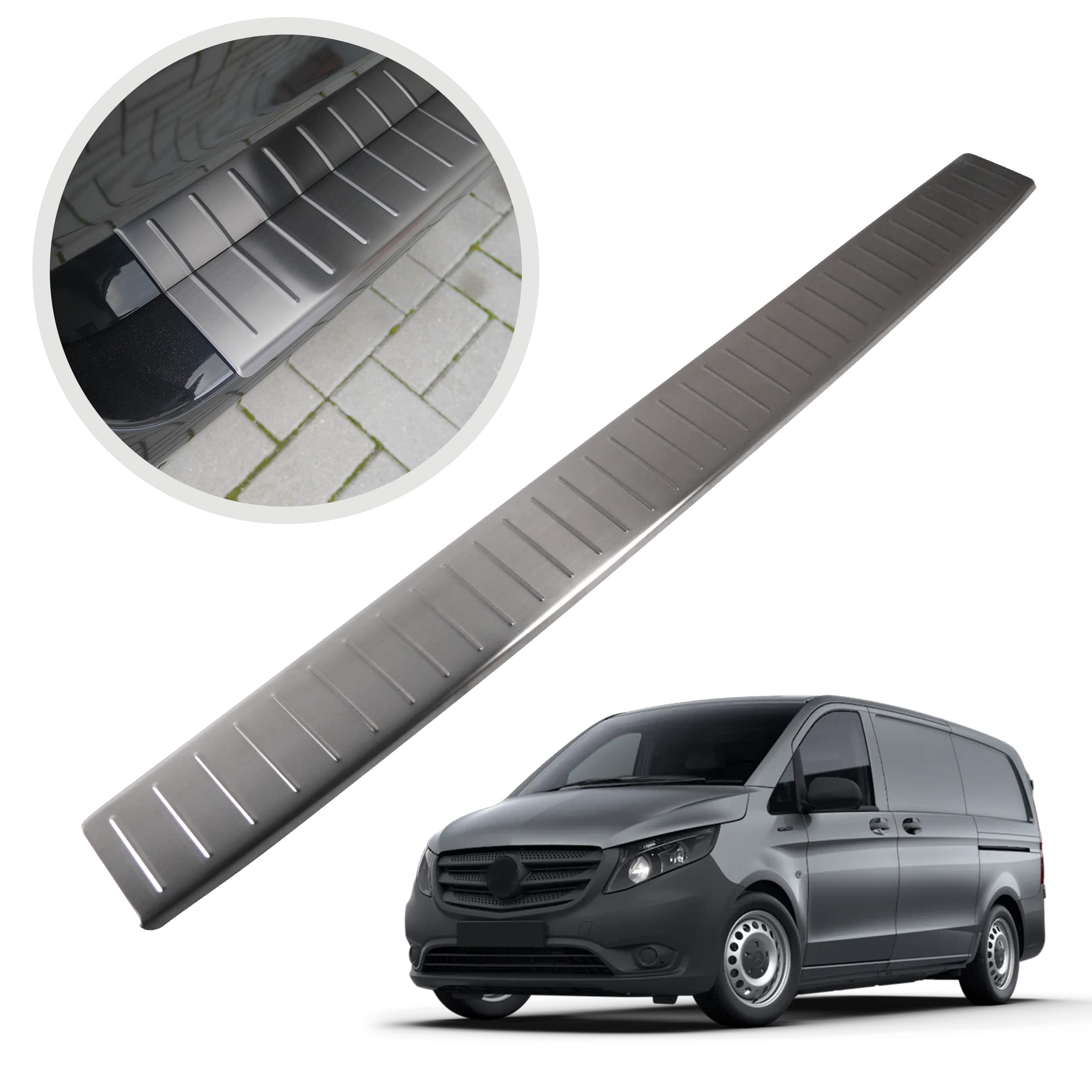 CHROMEMASTER | Protector de Parachoques | Compatible con Mercedes Vito Classe V W447 2014- | Acero Inoxidable Cepillado, Grafito Mate| La Tira Protectora Protegerá Tu Coche contra Arañazos y Daños