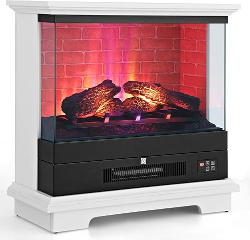 SIMOE Calentador eléctrico de 27 pulgadas con chimenea, chimenea termostática independiente de 1400 W con llama 3D de 3 niveles y control remoto de