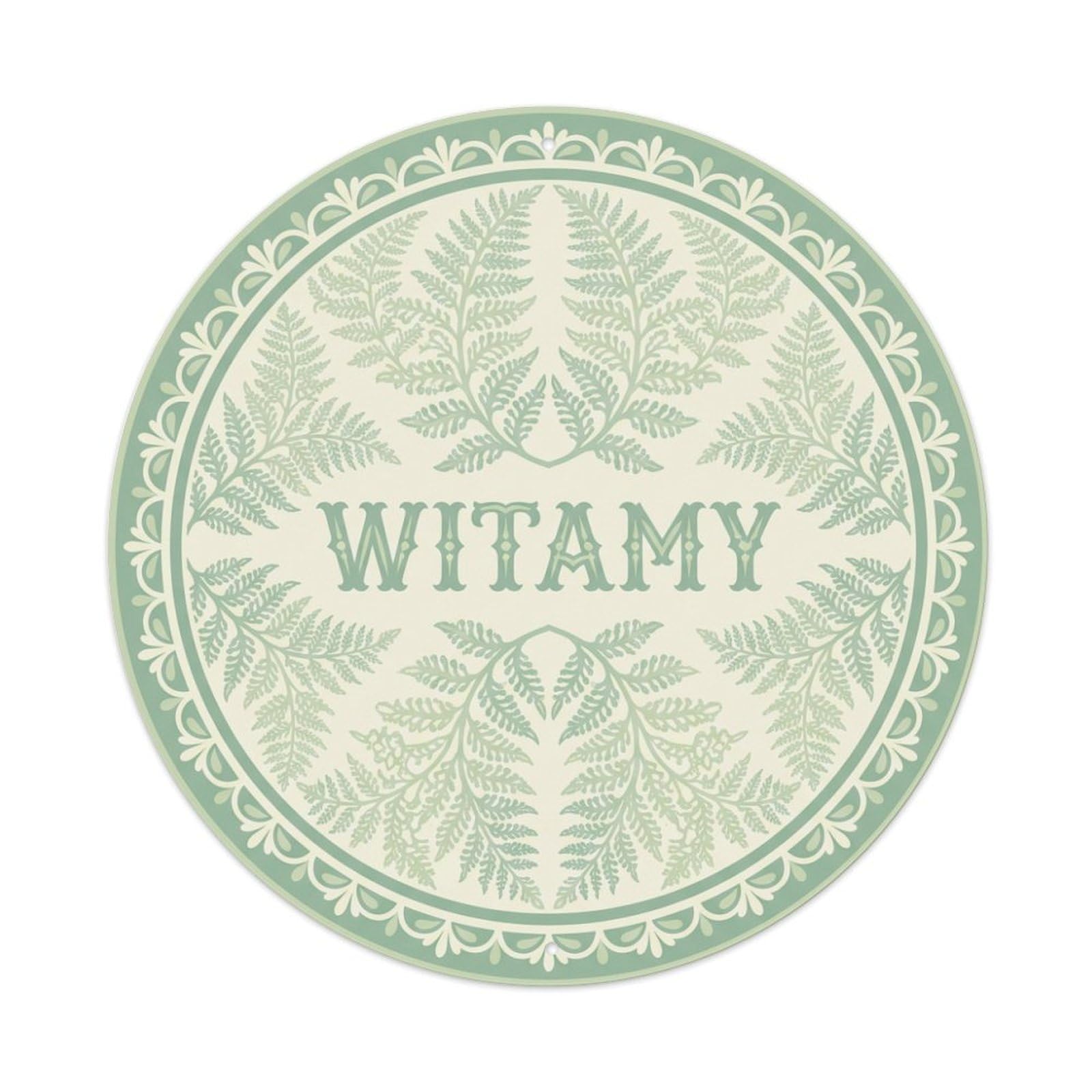 Fyrn Style Metal Tin Sign Vintage Polish Folk Art Witamy Welcome Lace Fern