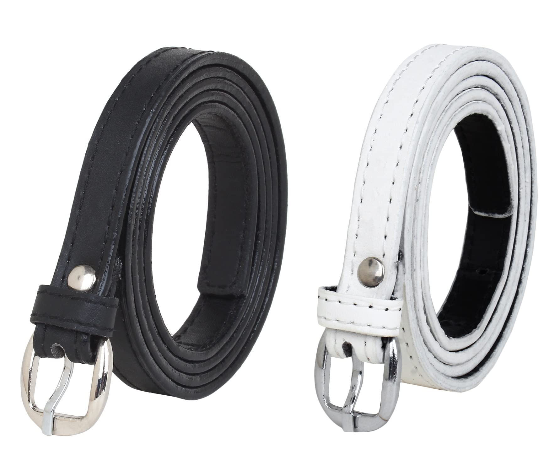 Women's Artificial Leather 0.5 Inches Slim Belt V-0.5_(Black & White_Pack of 2)-image-34