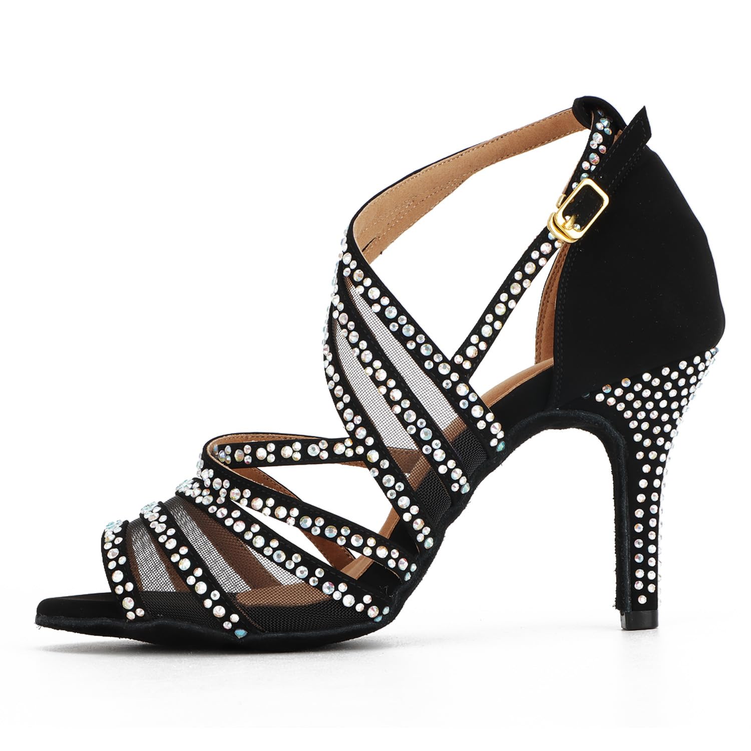Zapatos de Baile Latino para Mujer Tacones de Baile de Salón con Purpurina para Salsa Sandalias de Samba con Diamantes de Imitación para Fiesta de Boda Tacón de 8.5cm