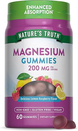 Nature's Truth Gomitas de magnesio para adultos | 200 mg | 60 unidades | Suplemento vegano, sin OMG y sin gluten | Citrato de magnesio de absorción