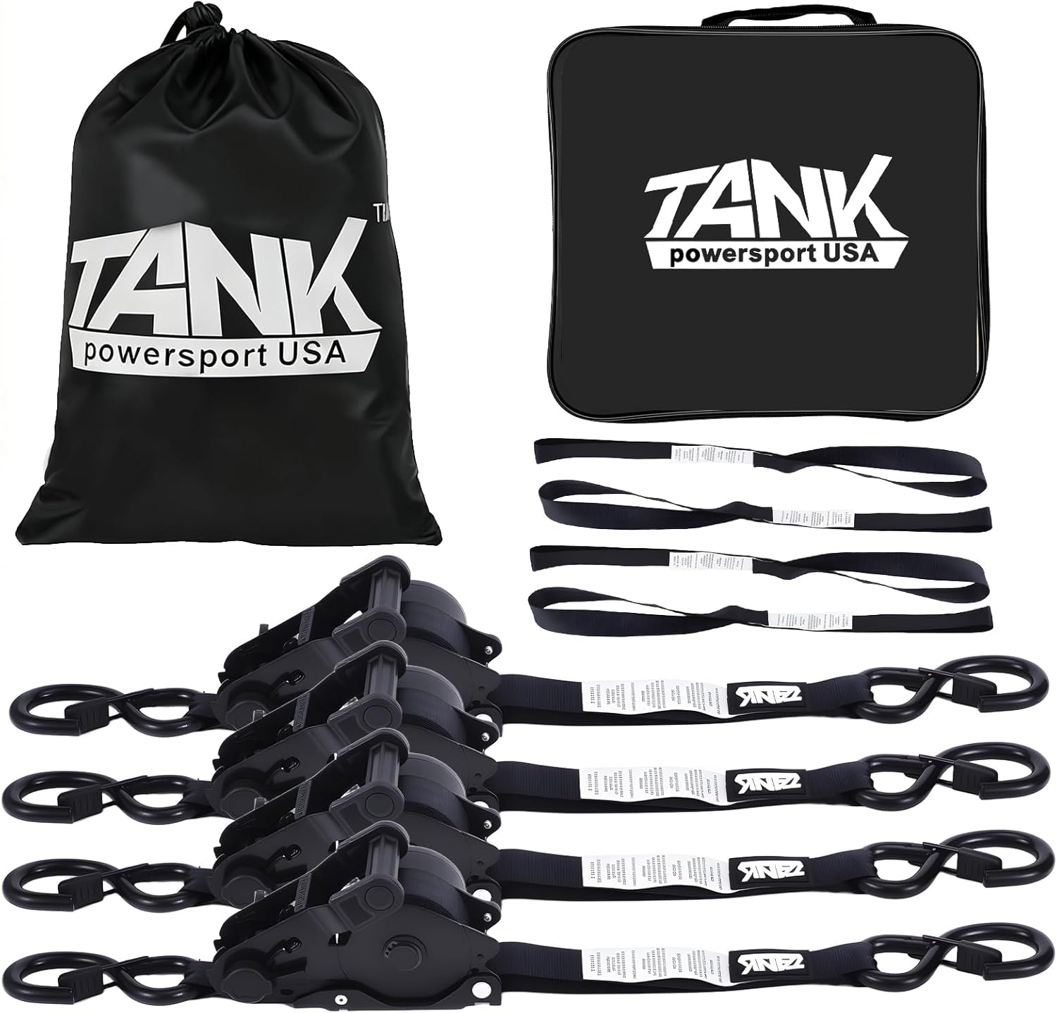 1800LB Retractable Ratchet Straps with Soft Loops(4 Pack), 1" x 12FT Heavy Duty Auto Self Retracting Tie Down Straps for Trucks, Motorcycle, Cargo, Trailer, Moving-Black