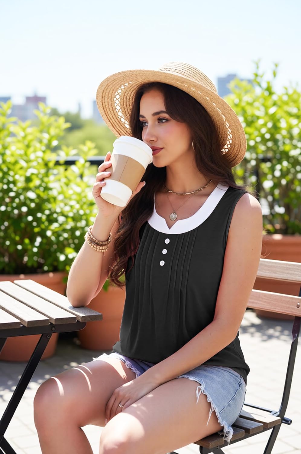 Disamer Tank Tops for Women Loose Fit Sleeveless Summer Tops Trendy T Shirts Spring 2026 Patchwork Tunic Tops Blouse Tee - Image 6